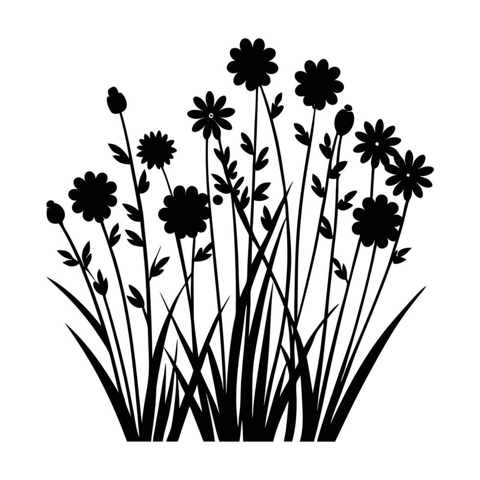 black and white silhouette of flowers on a white background vector