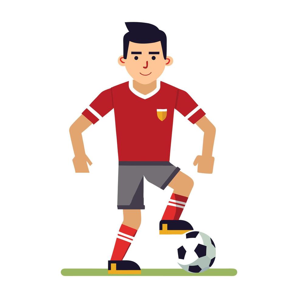 soccer player in red uniform with ball illustration vector