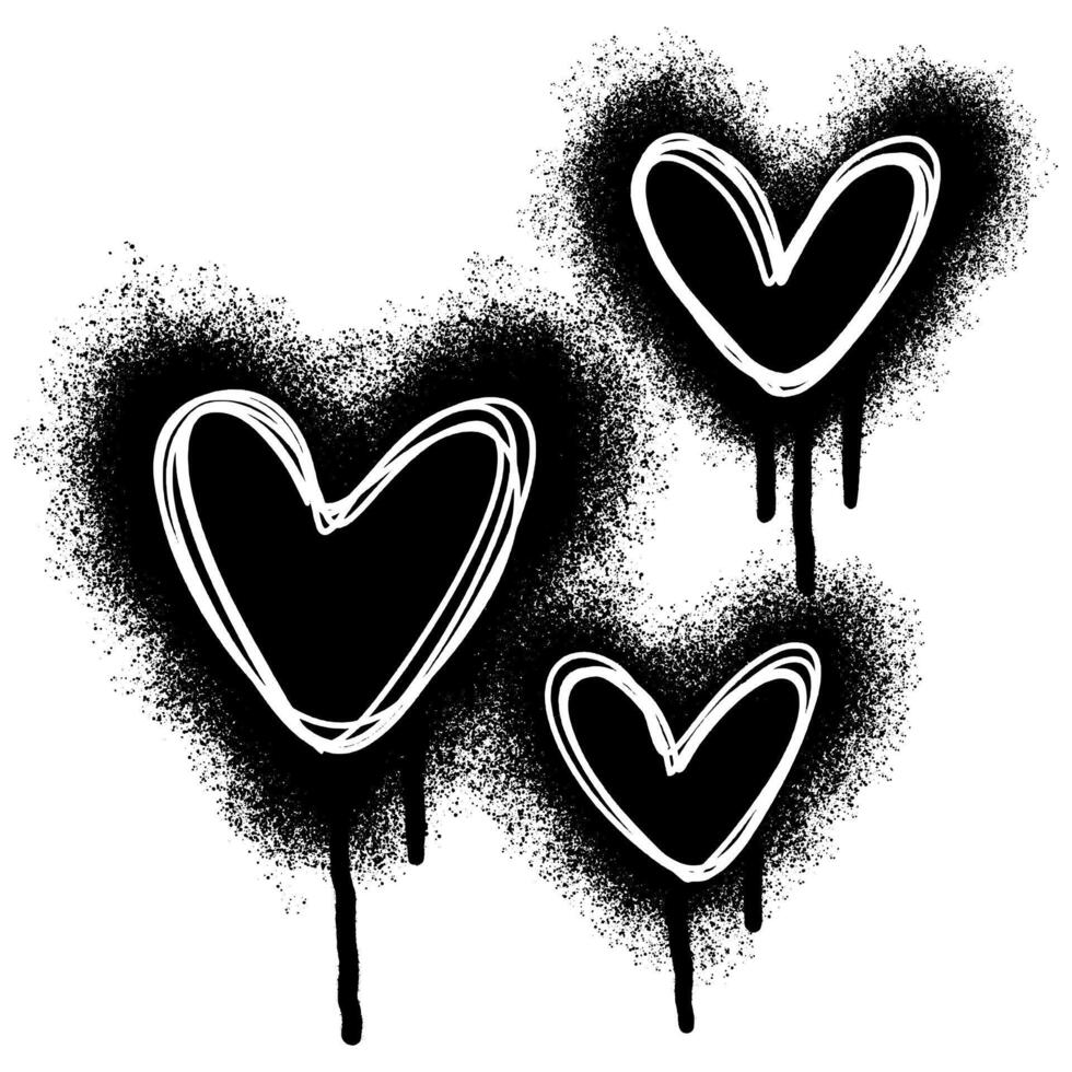 Graffiti heart Sprayed isolated with a white background. graffiti love with over spray in black over white. vector