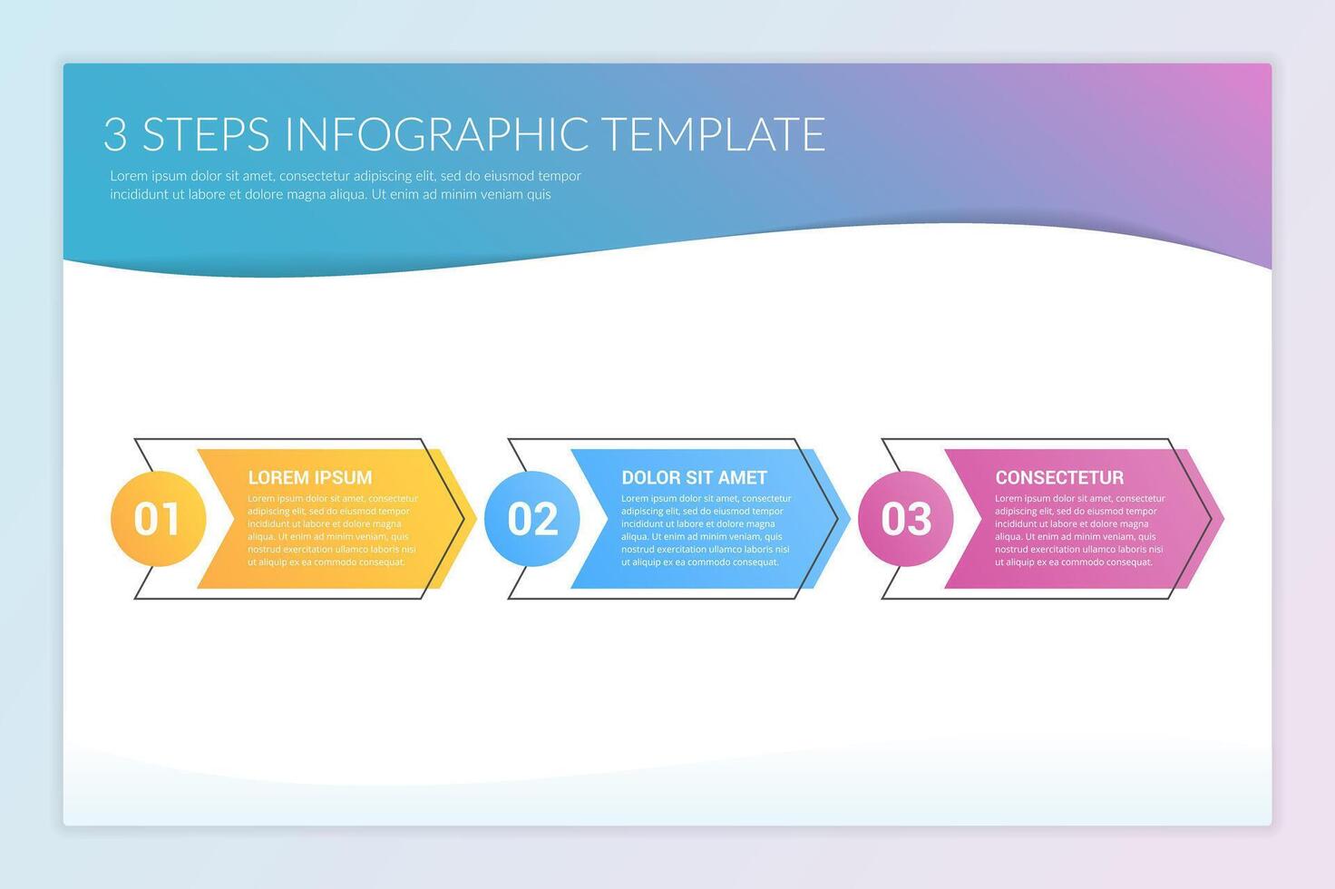Infographic template with arrows with three steps or options, workflow or process diagram vector