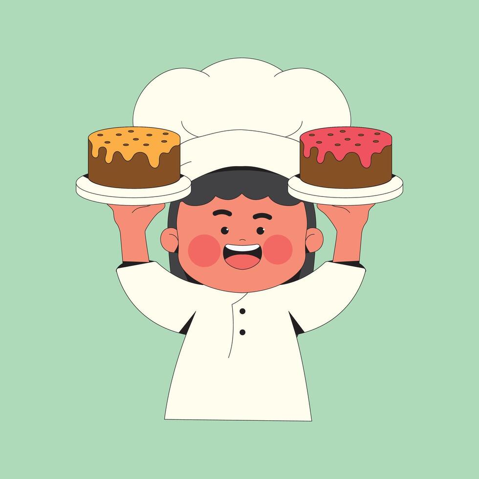 Chef Holding cakes cartoon character illustration vector