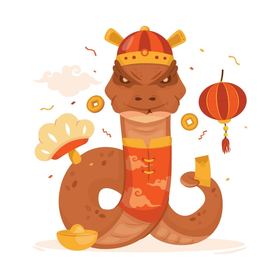 Flat illustration of snake character for chinese new year 2025 vector
