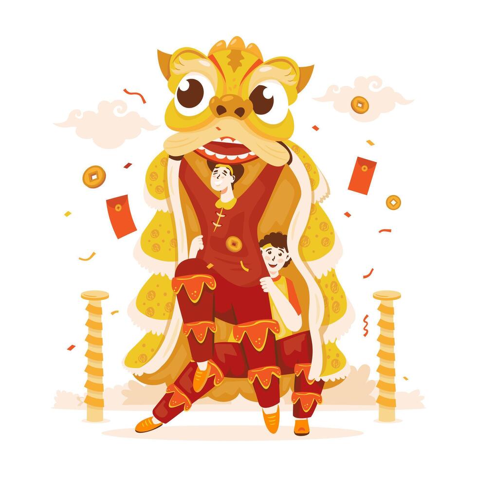 Illustration of lion dance live show celebrating Chinese New Year vector