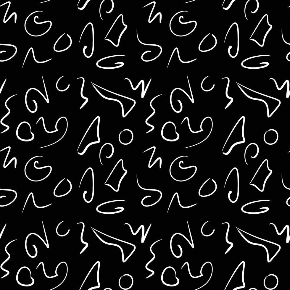 hand drawn abstract irregular shapes seamless pattern on black background vector