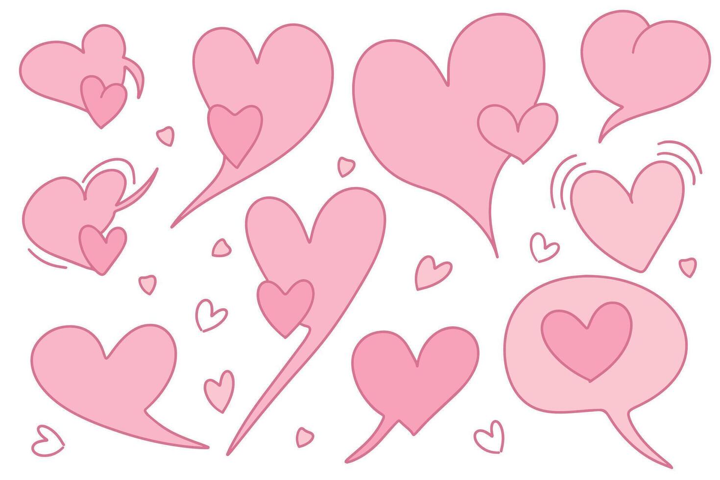 Love Bubbles Chat Icons in Doodle Style. Heart Shaped Speech Bubbles Design for Website, Site, Banner, Poster, Greeting Card. vector