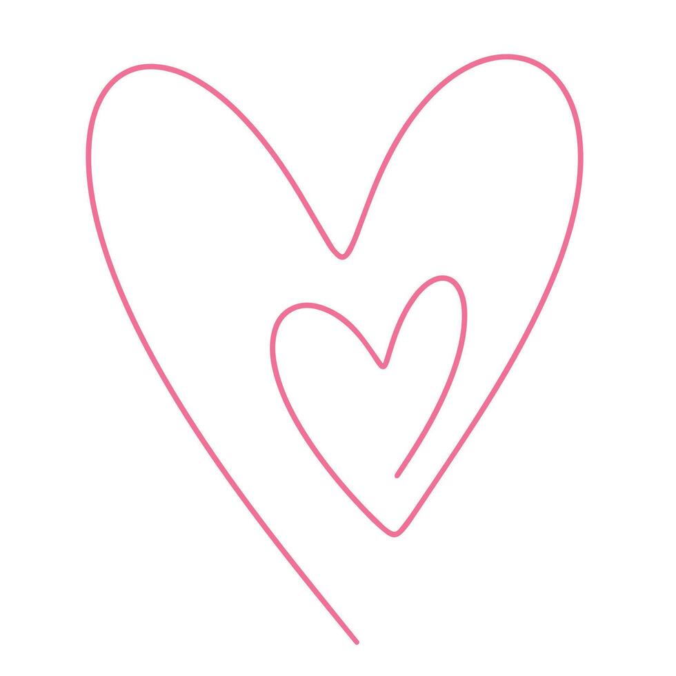 Continuous line drawing of two hearts, minimalist illustration, love concepts, wedding day. Heart in heart, hearts merging together. vector
