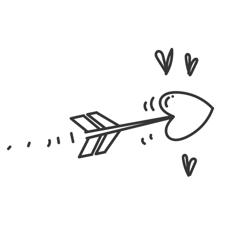 a black and white drawing of an arrow with hearts vector