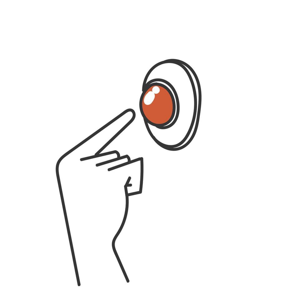 a hand pointing to a button with an orange button vector