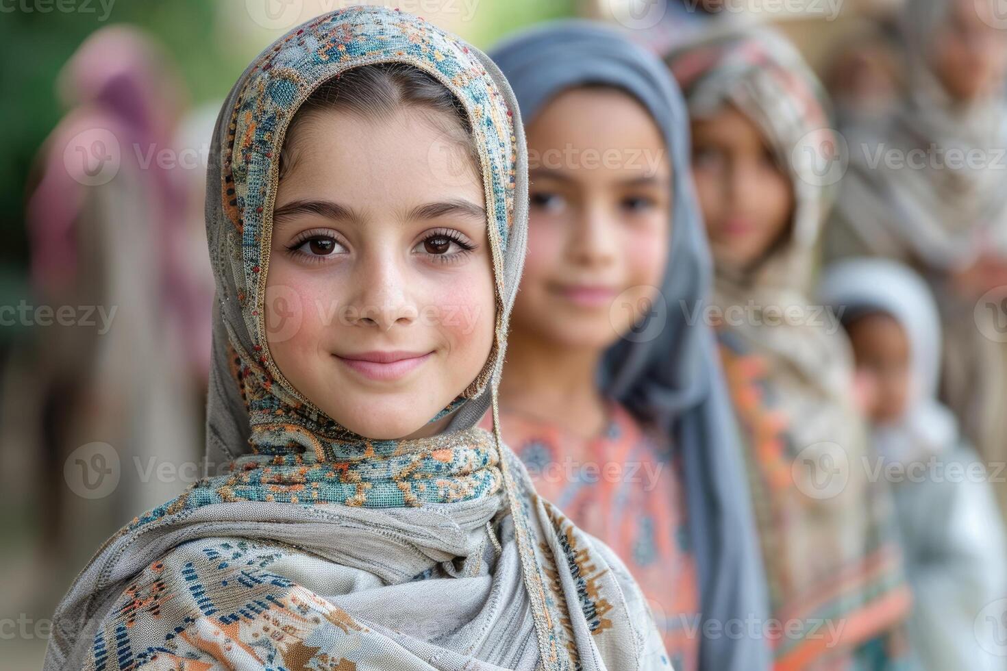 A group of young girls wearing headscarves photo