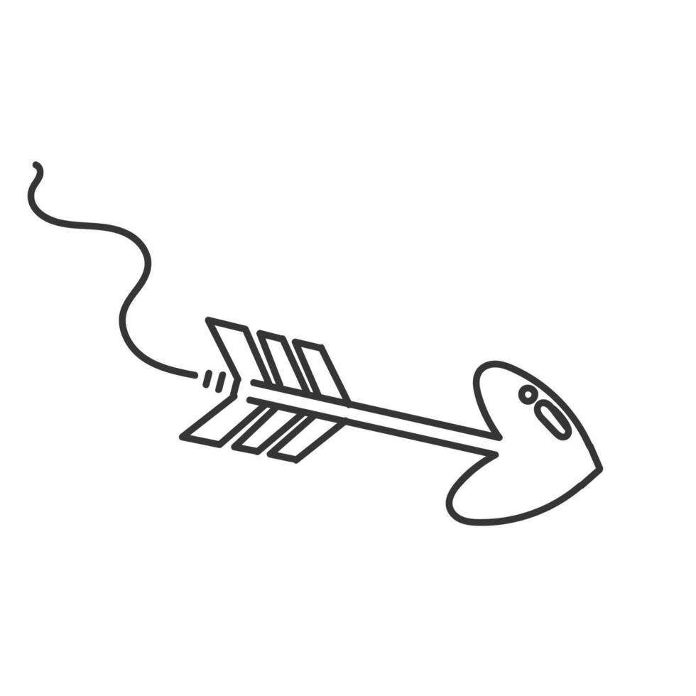 a black and white drawing of an arrow with a heart vector