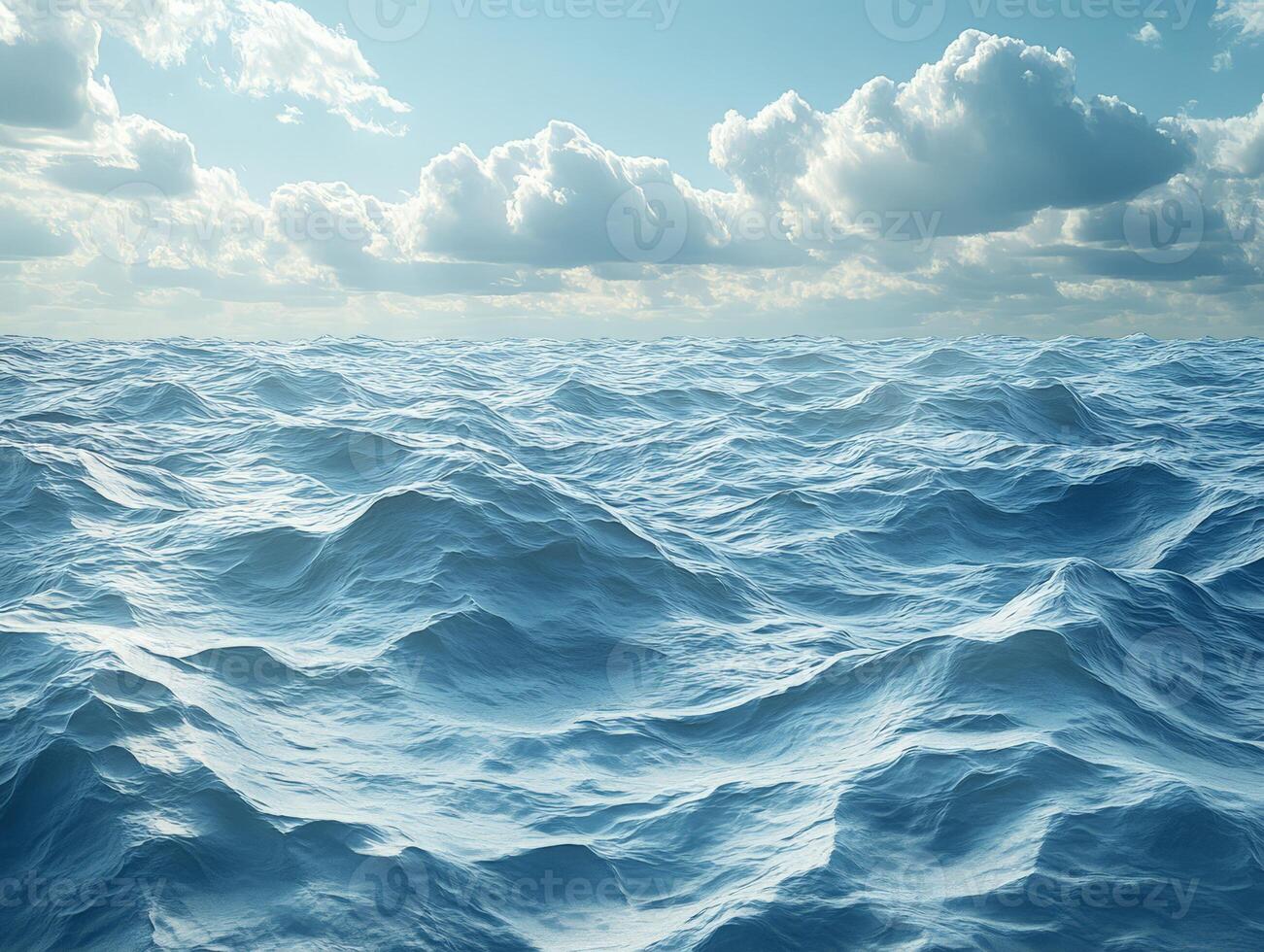 A serene view of rolling ocean waves under a bright sky with scattered clouds. photo