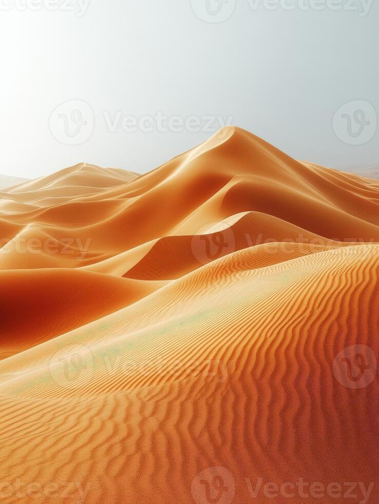 Expansive desert landscape with rolling sand dunes under soft light. photo