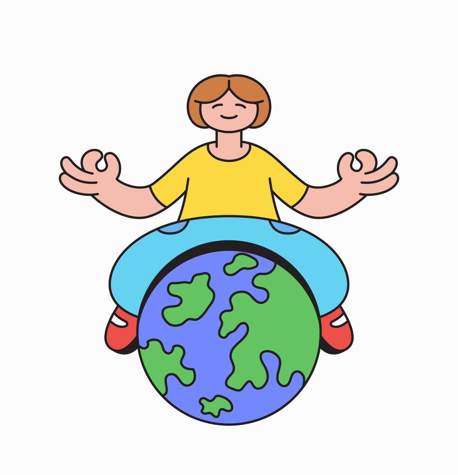 Meditative person on globe vector
