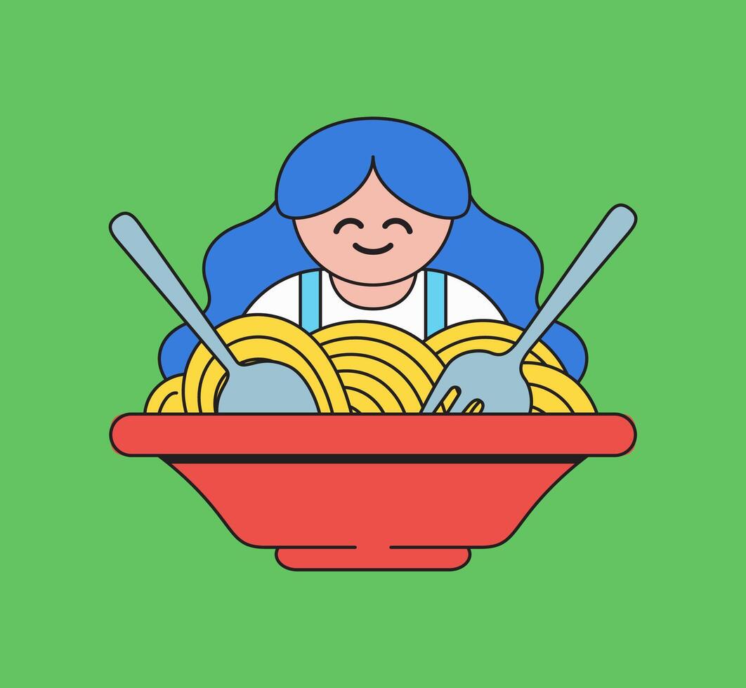 Happy girl noodle eater vector