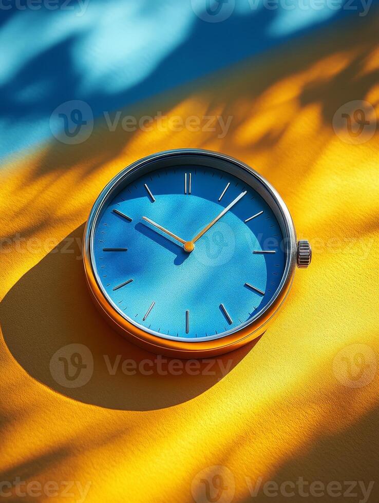A vibrant clock on a colorful background, showcasing time and design aesthetics. photo