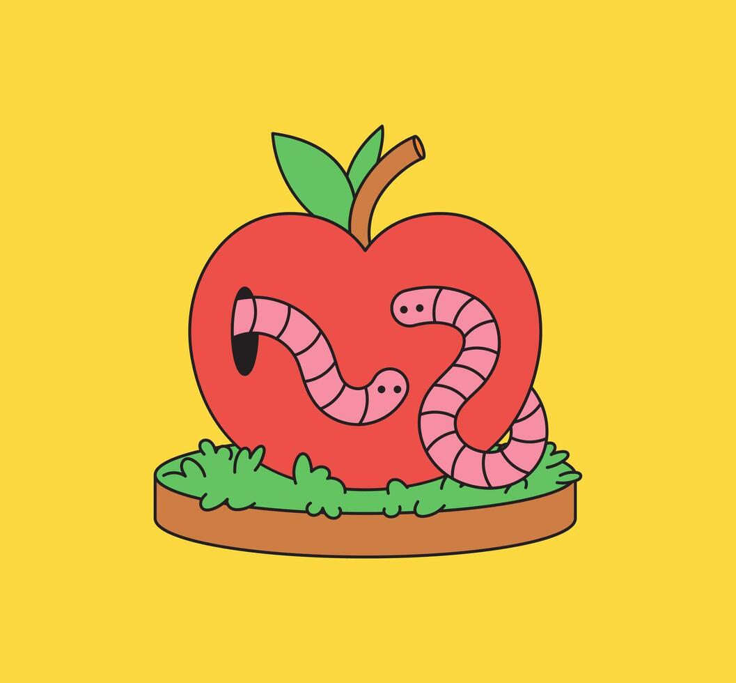 Quirky apple with worms vector