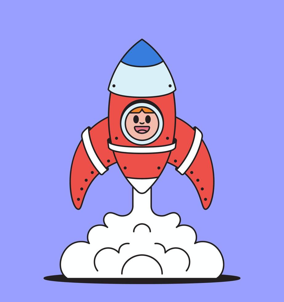 Cartoon rocket with a happy astronaut vector