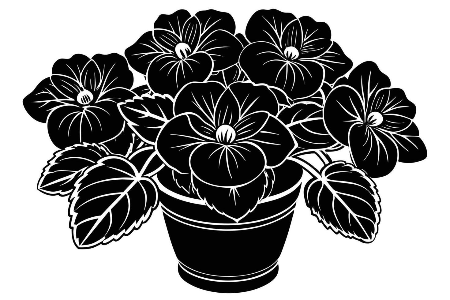 Elegant Black and White Illustration of a Potted Flower vector