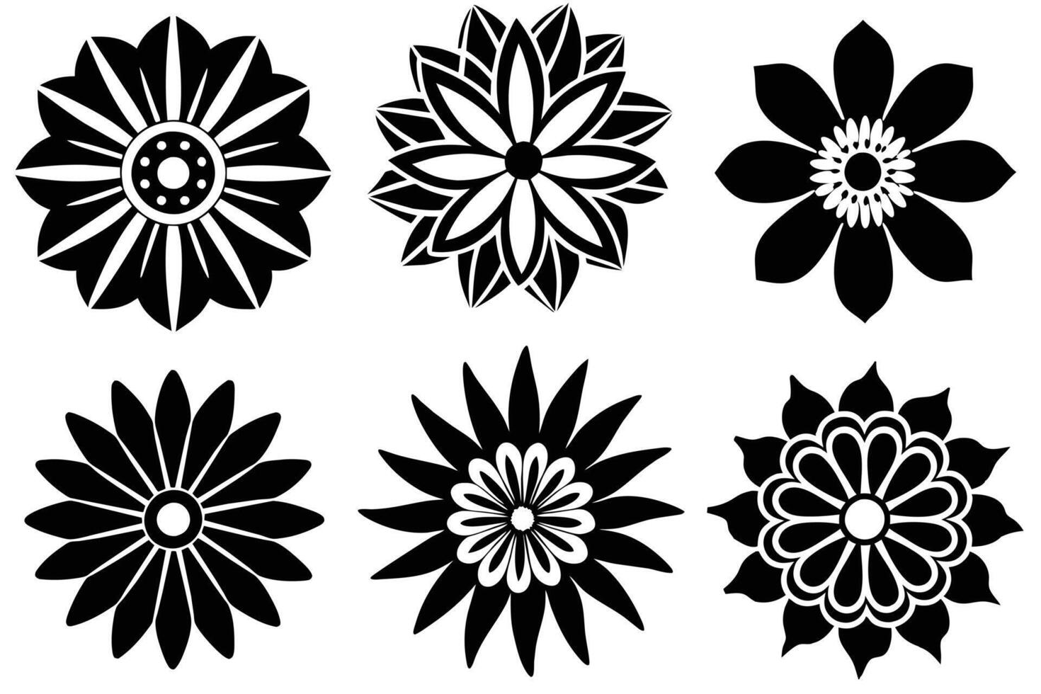 A black and white flower silhouettes. vector