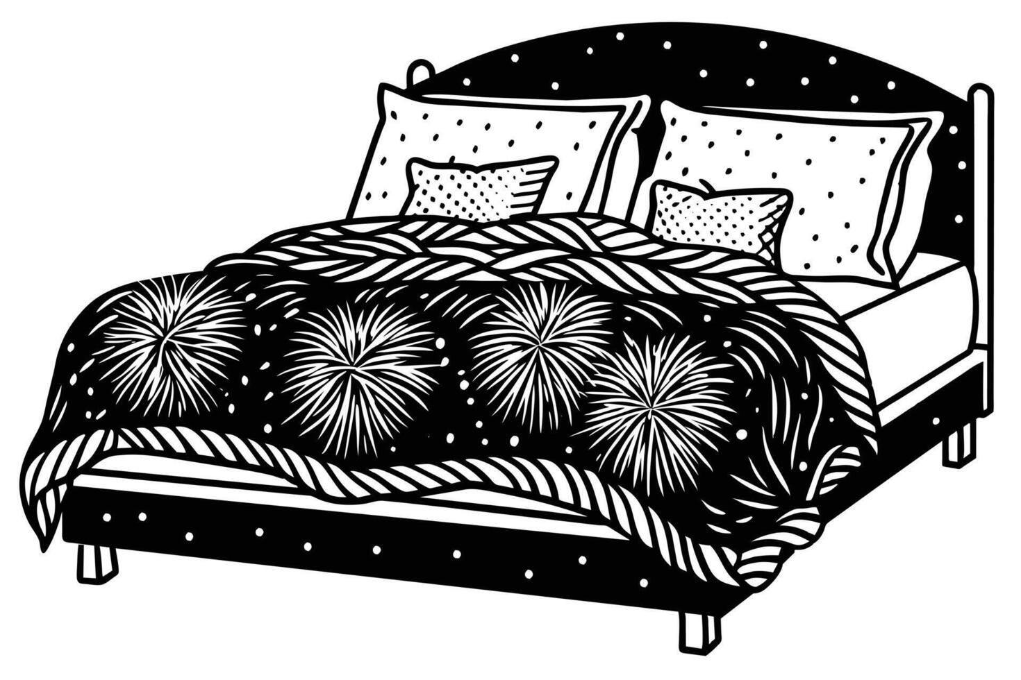 Elegant Black and White Bed Illustration vector