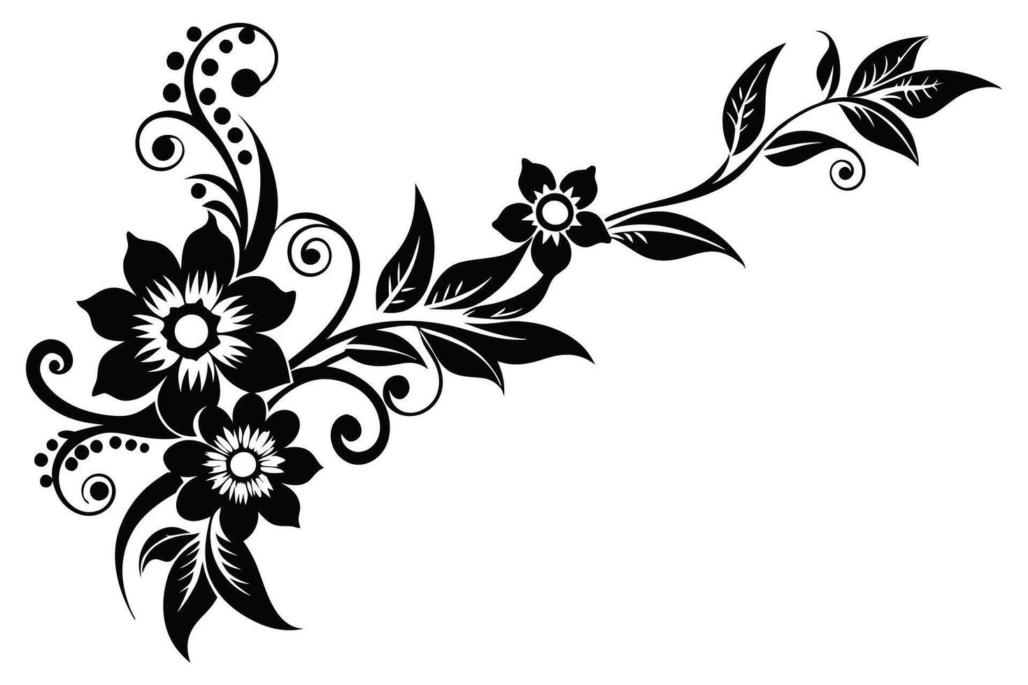 A floral corner design in black and white. vector