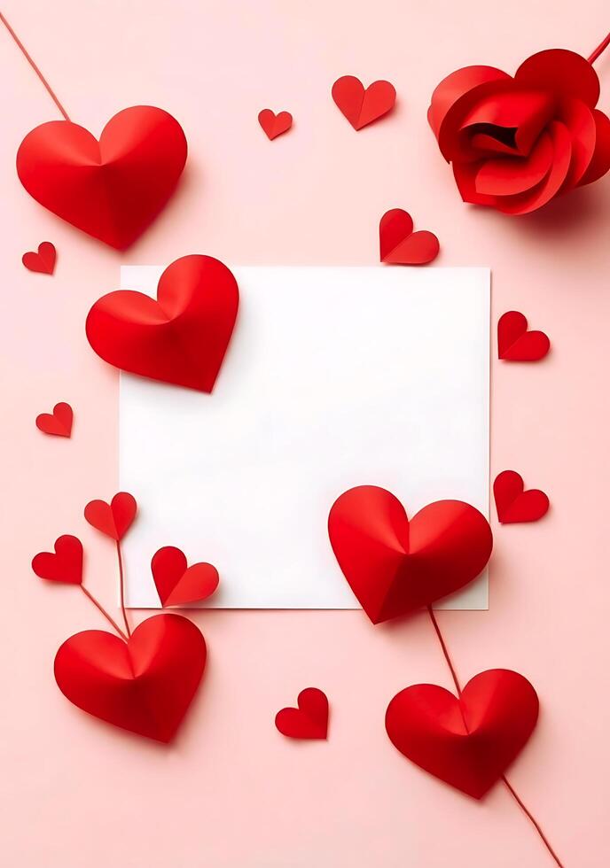 Red Paper Hearts Arranged on best Background photo