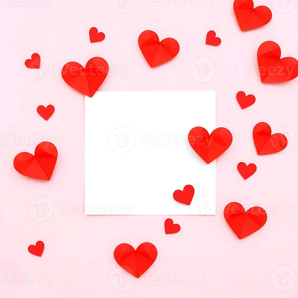Red Paper Hearts Arranged on soft Background photo