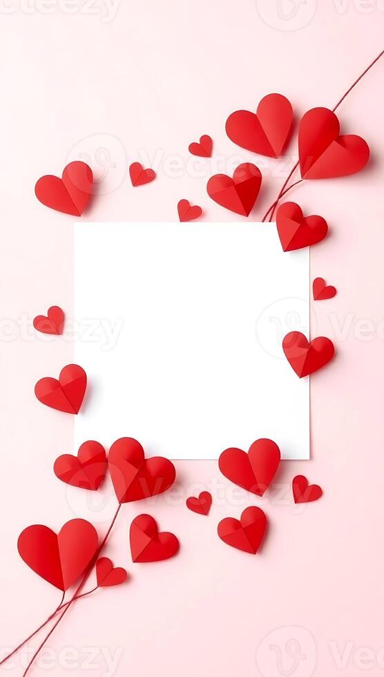 Best Red Paper Hearts Arranged on White Background image photo