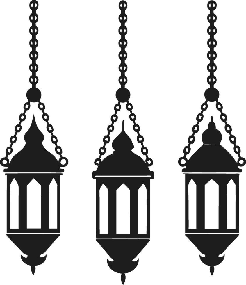 Islamic Lantern Silhouettes with Chains for Ramadan and Eid Decorations vector