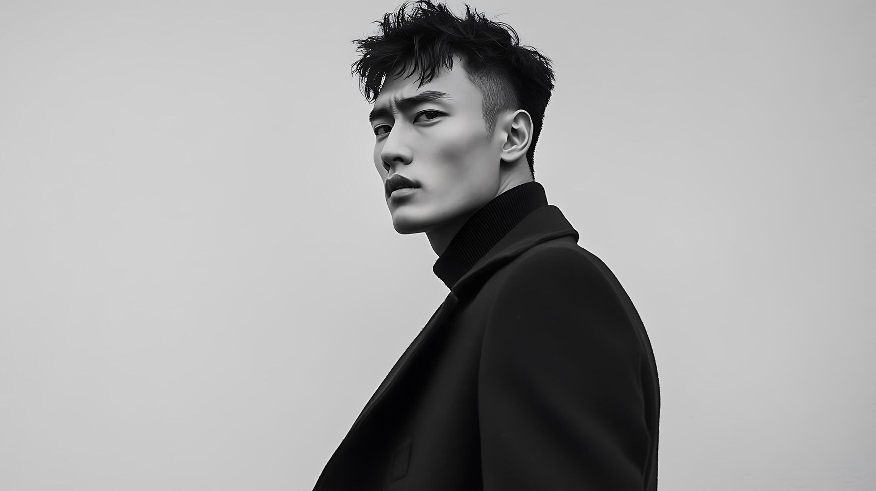 A man in a black suit and tie photo