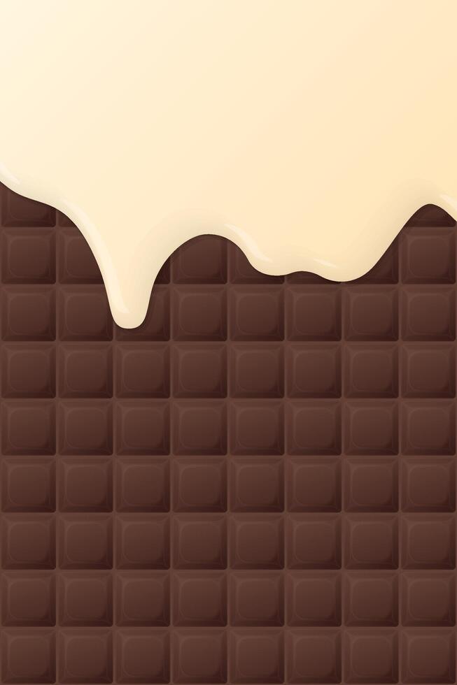 Milk dropping on milk chocolate bar vertical background graphic illustration. vector