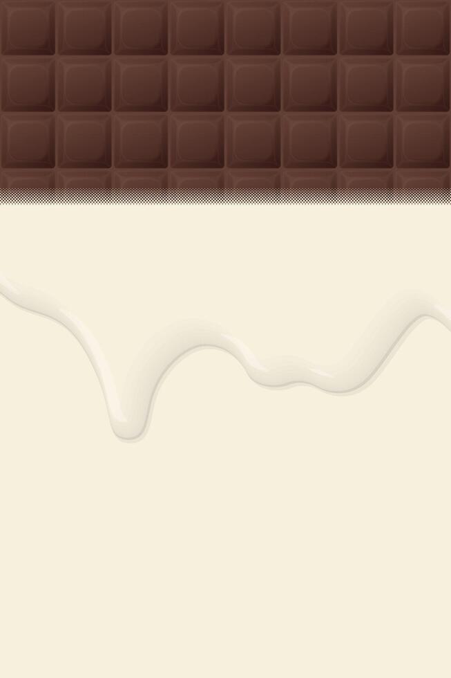 Chocolate bar square shape with blank space cream color and milk dropping background graphic illustration. vector