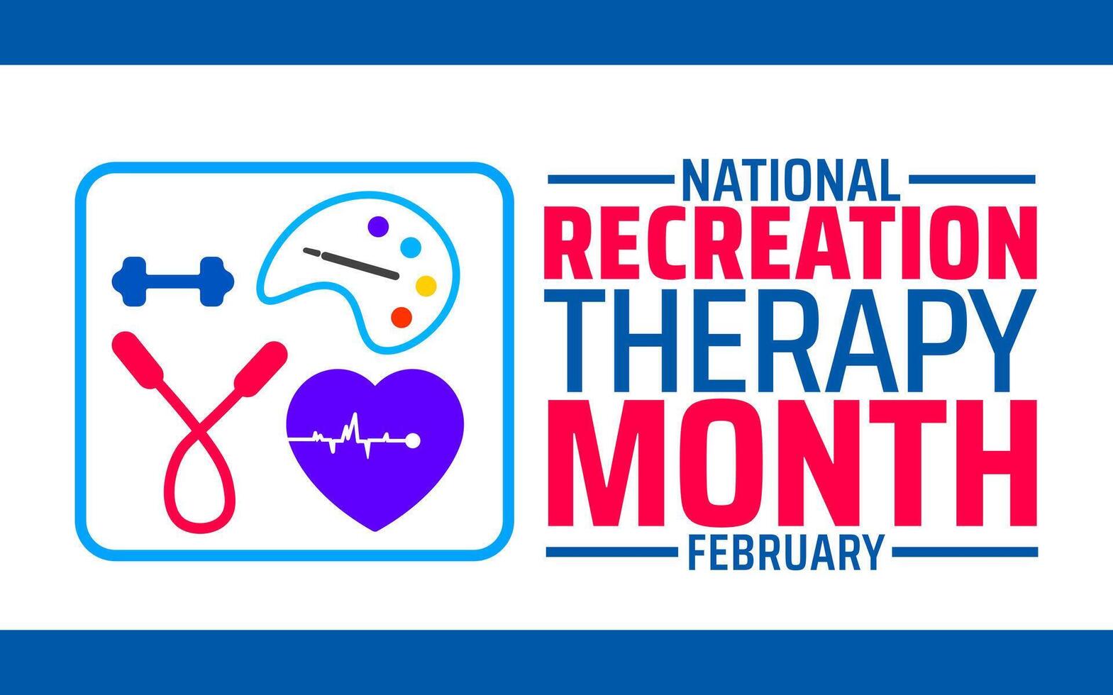 Recreation Therapy Month background banner or poster design template. observed every year in February. vector