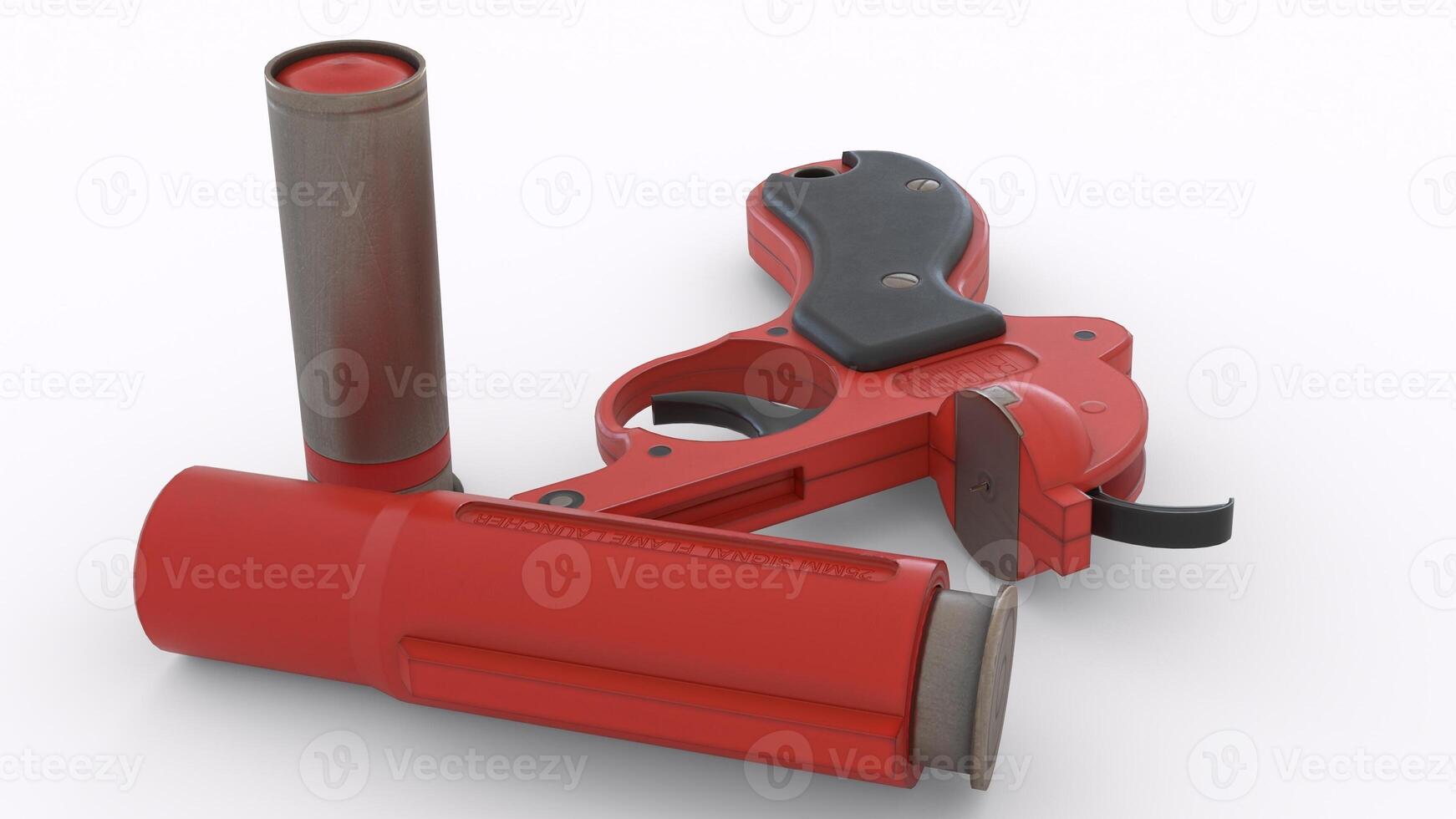 a red gun with a black handle and a red tube photo