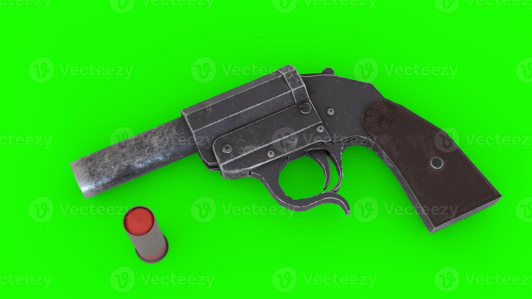 a revolver and a bullet on a green screen 5 photo