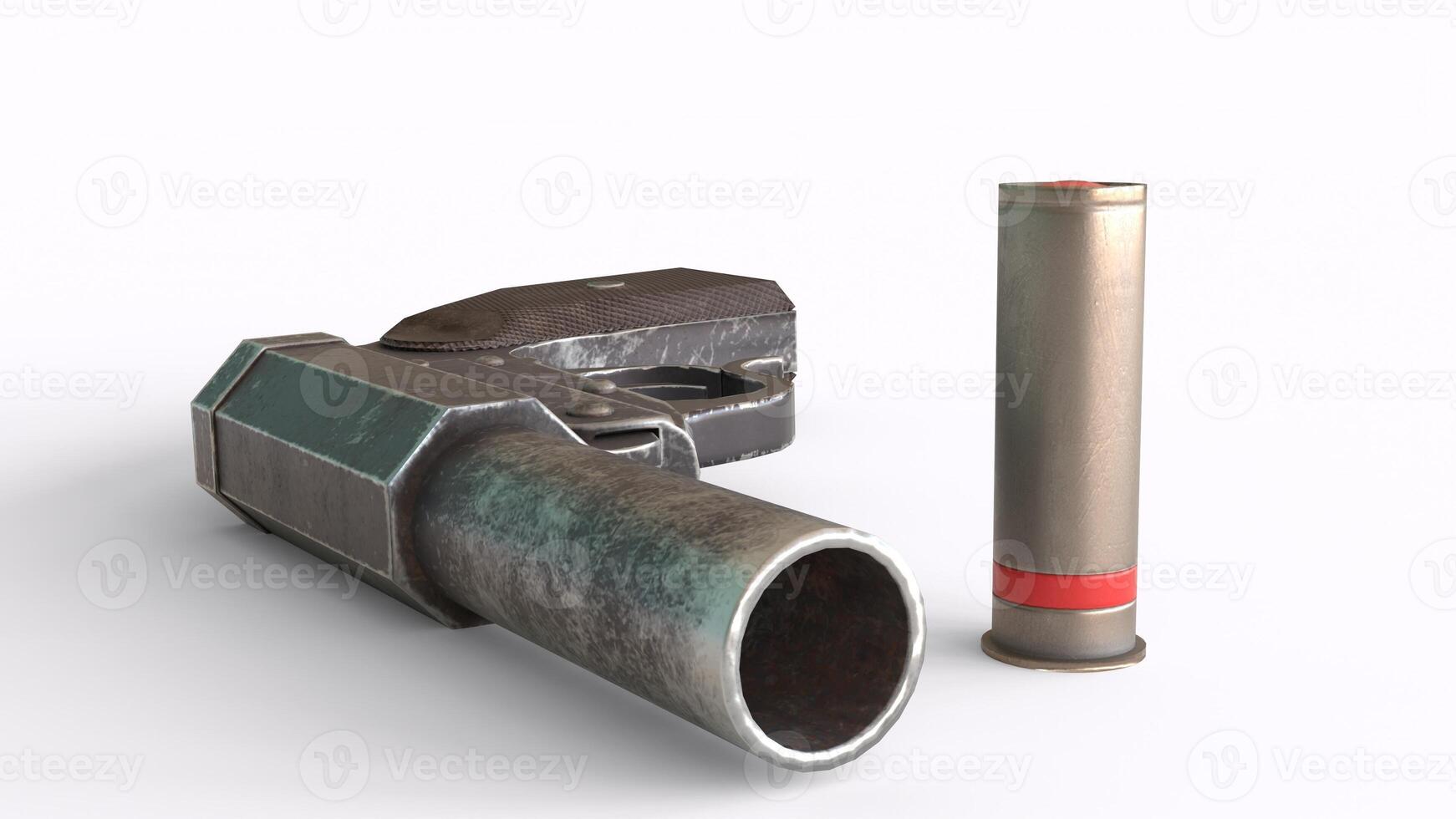 a gun and a bullet are on a white surface photo