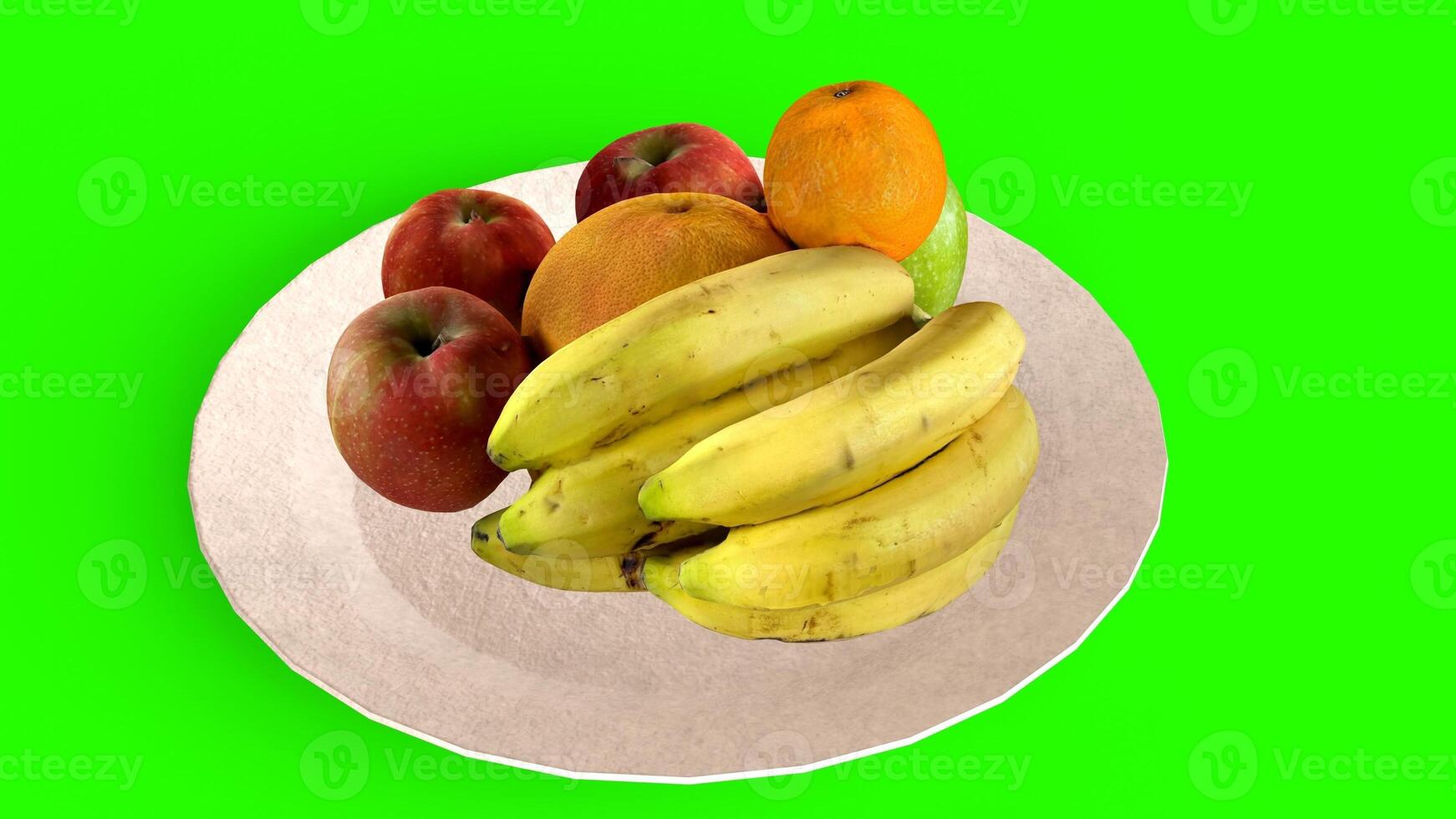 fruits in plate with green background 1 photo