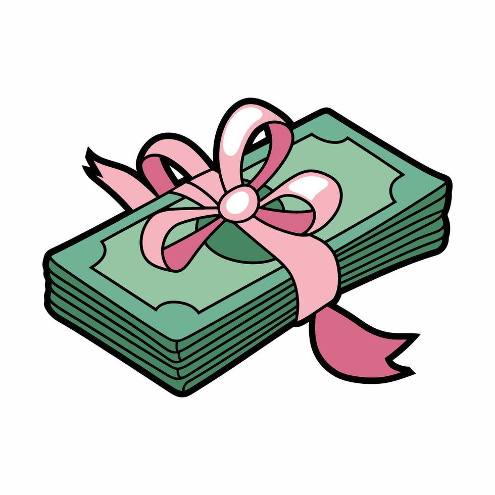 Stack of Money Tied with Pink Ribbon Illustration vector