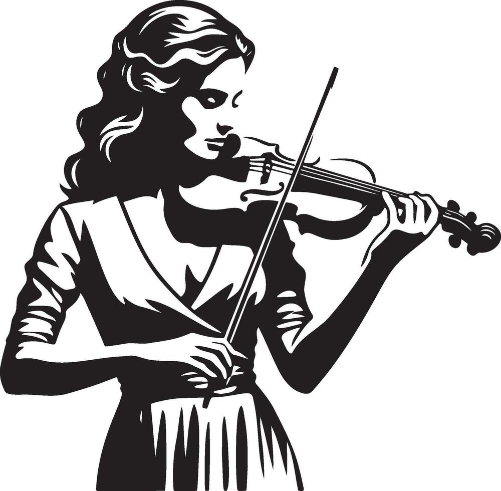 Woman Play Violin. vector