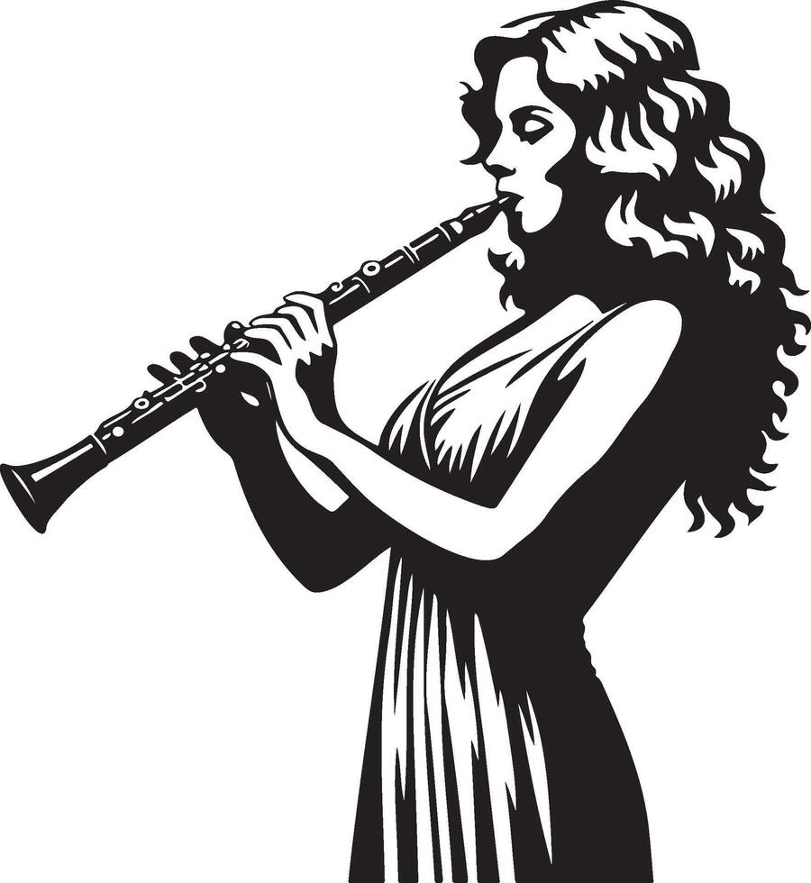Woman Play Clarinet Illustration. vector