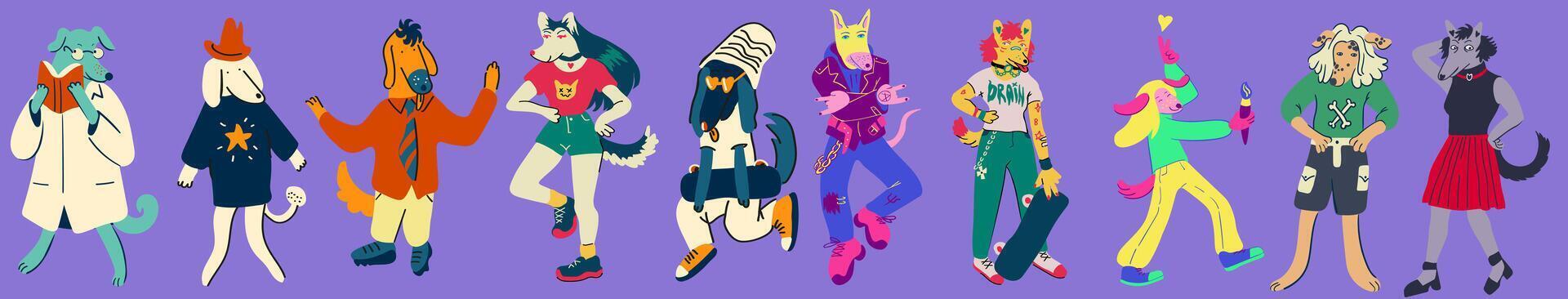 big set of furry characters vector