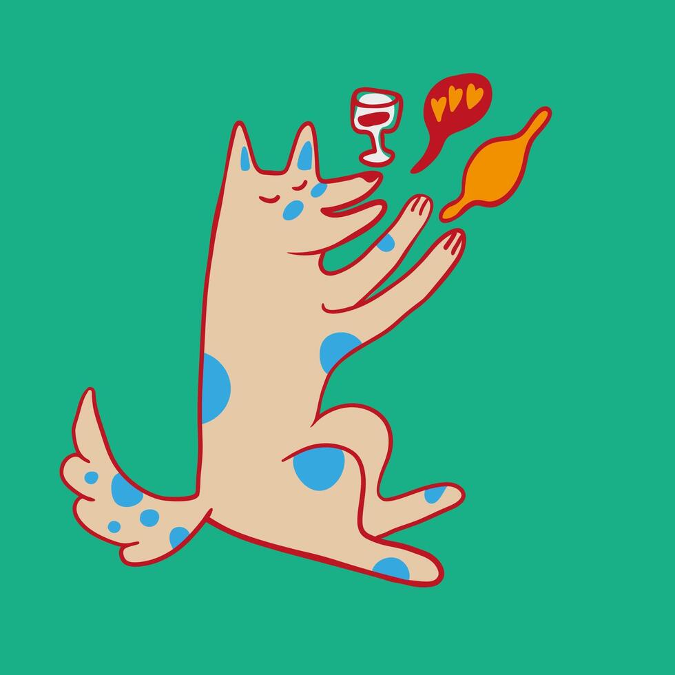 dog with a glass of vine in flat style vector