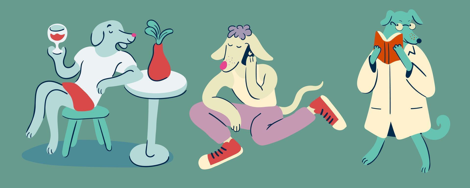 small set of furry dogs characters vector