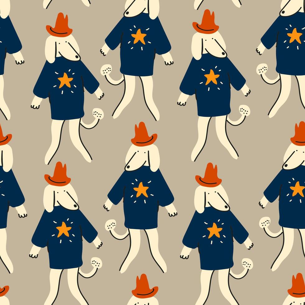 seamless pattern with dog character in hat vector