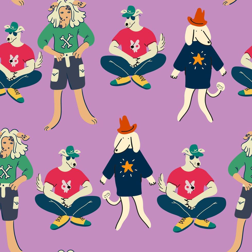 seamless pattern with a few furry characters vector