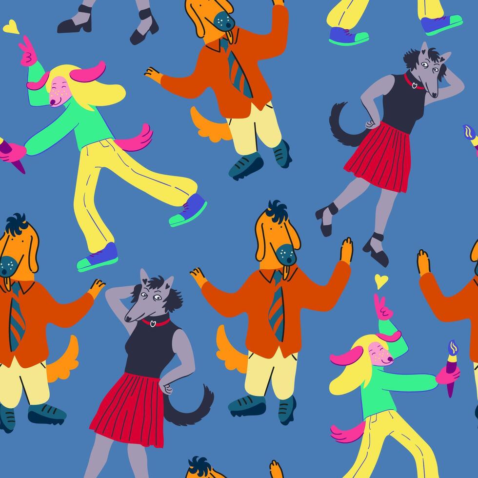 seamless pattern with furry character hang out vector