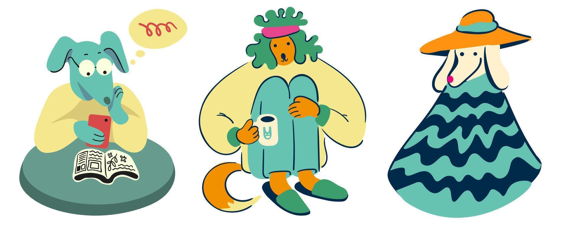 small set of furry dogs in different mood vector