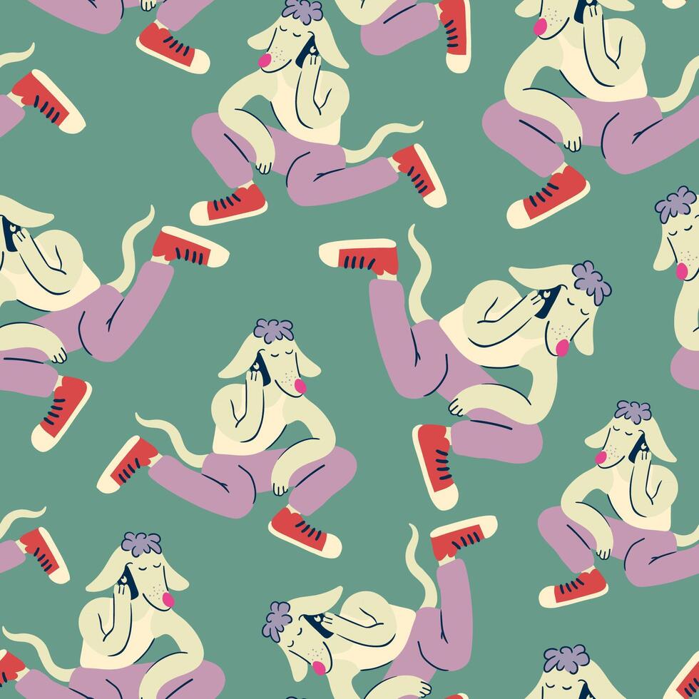 seamless pattern with furry character talk on the phone vector