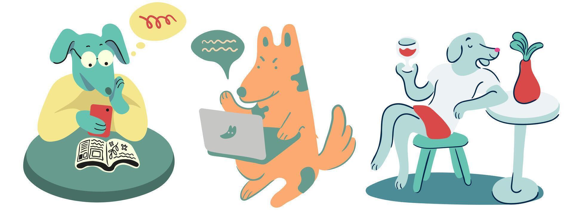 dogs and furry characters set vector