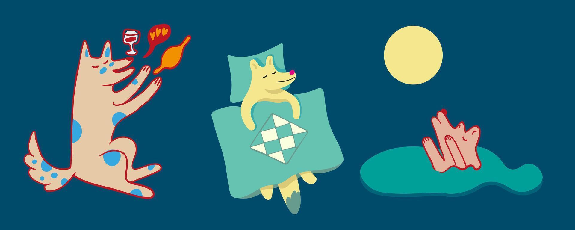 set of resting at night dogs vector